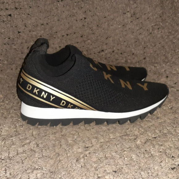 DKNY-Abbi Pull On Sock  Sneaker-Air Knit-Black/White/Gold-Sz 9.5-Near Mint - Picture 4 of 8